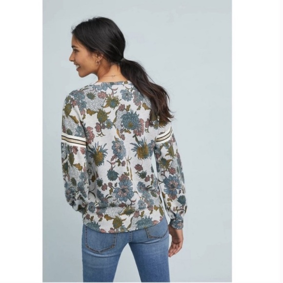 ANTHROPOLOGIE DOLAN TAGAWA GRAY FLORAL PRINT MULTICOLOR LONG SLEEVE SWEATSHIRT - Picture 2 of 8